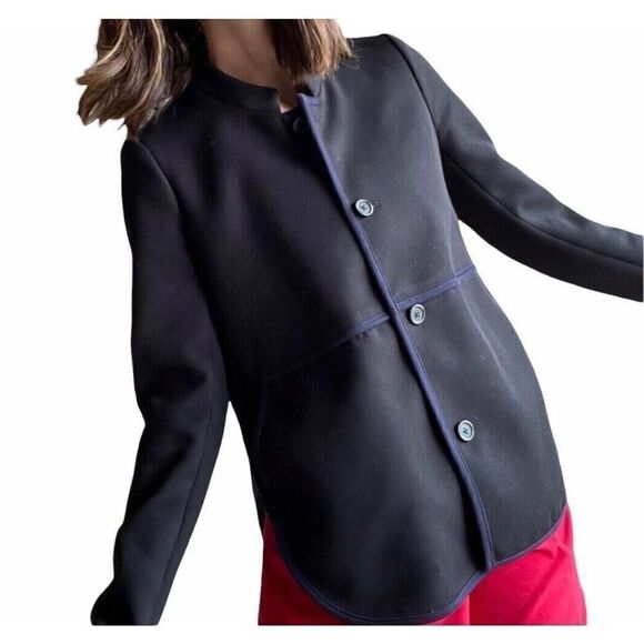 J. Crew  Black Tipped Twill Boxy Split Hemline Lined Blazer Jacket Women’s 0 - Picture 1 of 11
